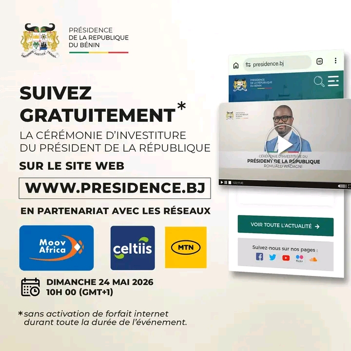 Investiture de Romuald Wadagni : la cérémonie retransmise en direct et accessible sans forfait Internet